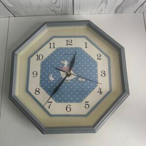VTG Heirloom Octagon Blue Duck Goose Clock Taiwan 1980s/1990s Grandma Cottage